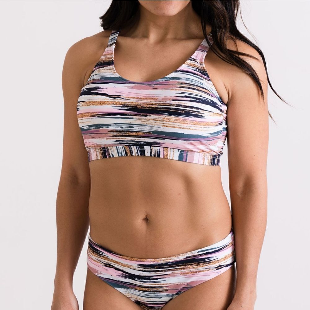 Athletic Bikini Swimsuit Top Small Adjustable Stripes - Picture 2 of 15